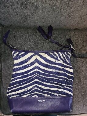 Coach Purple and White Zebra-Print Crossbody Bag and matching Coin Purse/wallet
